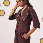 Kira Chocolate Brown Embellished Waistcoat Top - Western Era Tops for women