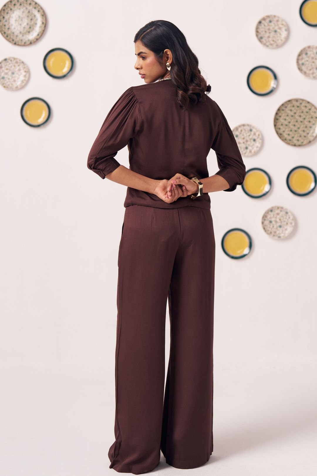 Kira Chocolate Brown Embellished Waistcoat Top - Western Era Tops for women