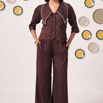 Kira Chocolate Brown Embellished Waistcoat Top - Western Era Tops for women