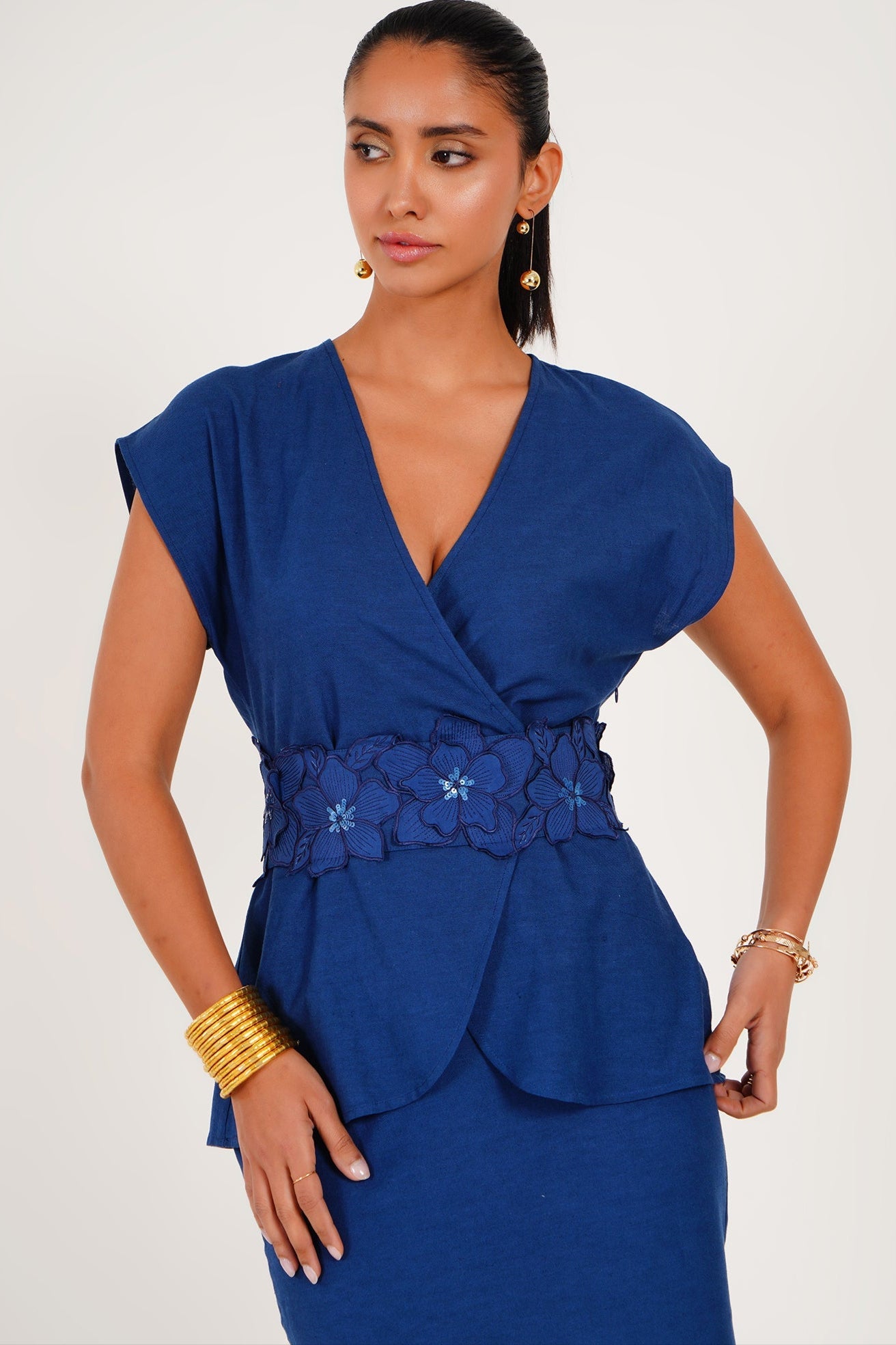Knot Detail Midi Dress With Embellished Belt - Western Era Dresses for women