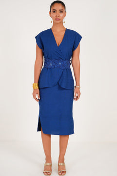 Knot Detail Midi Dress With Embellished Belt