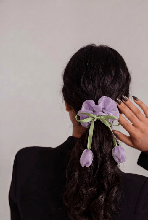 Lilac Tulip Satin Silk Scrunchie