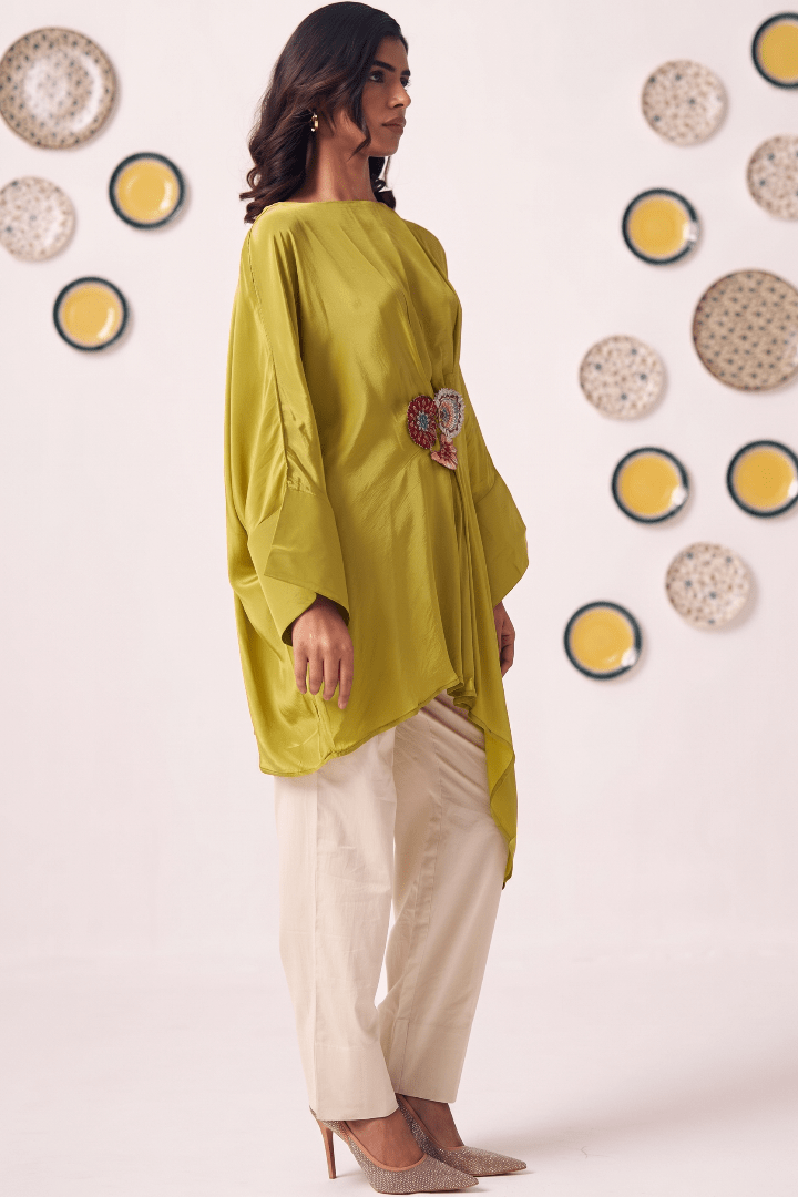 Lime Bloom Draped Kaftan Set - Western Era Co-ord set for women