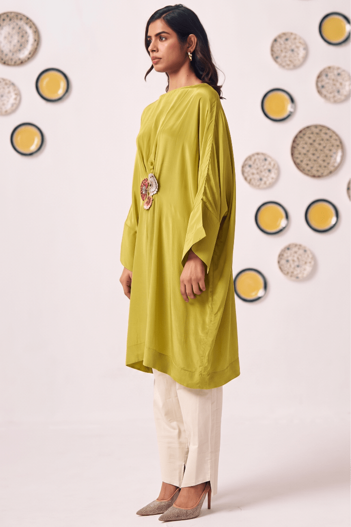 Lime Bloom Draped Kaftan Set - Western Era Co-ord set for women