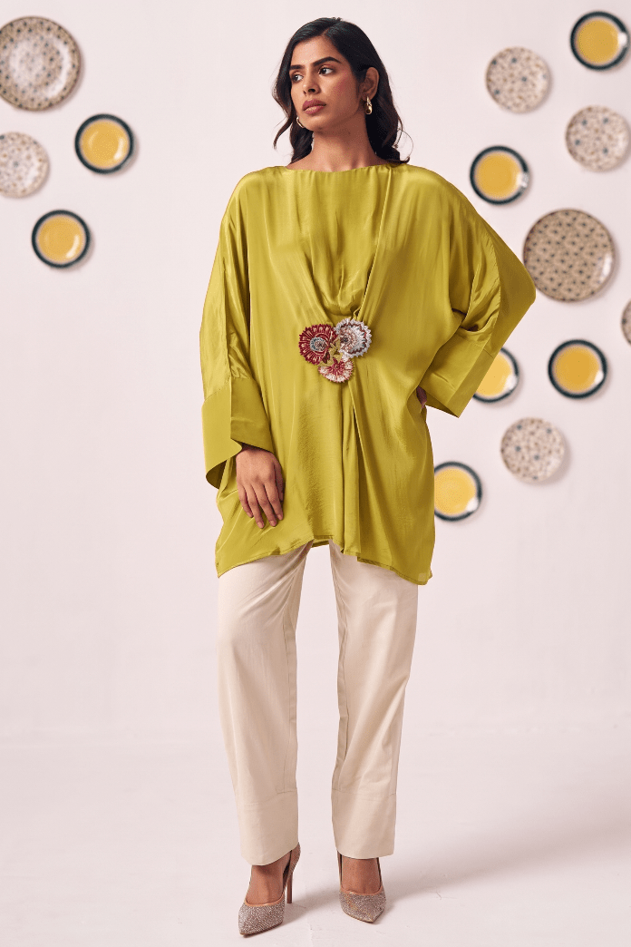 Lime Bloom Draped Kaftan Set - Western Era Co-ord set for women