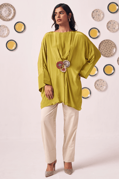 Lime Bloom Draped Kaftan Set - Western Era Co-ord set for women