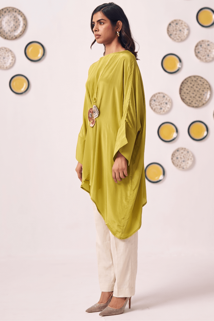 Lime Bloom Draped Kaftan Top - Western Era Tops for women
