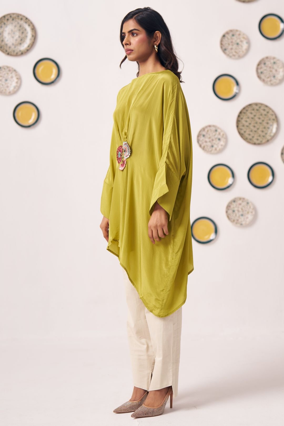 Lime Bloom Draped Kaftan Top - Western Era Tops for women