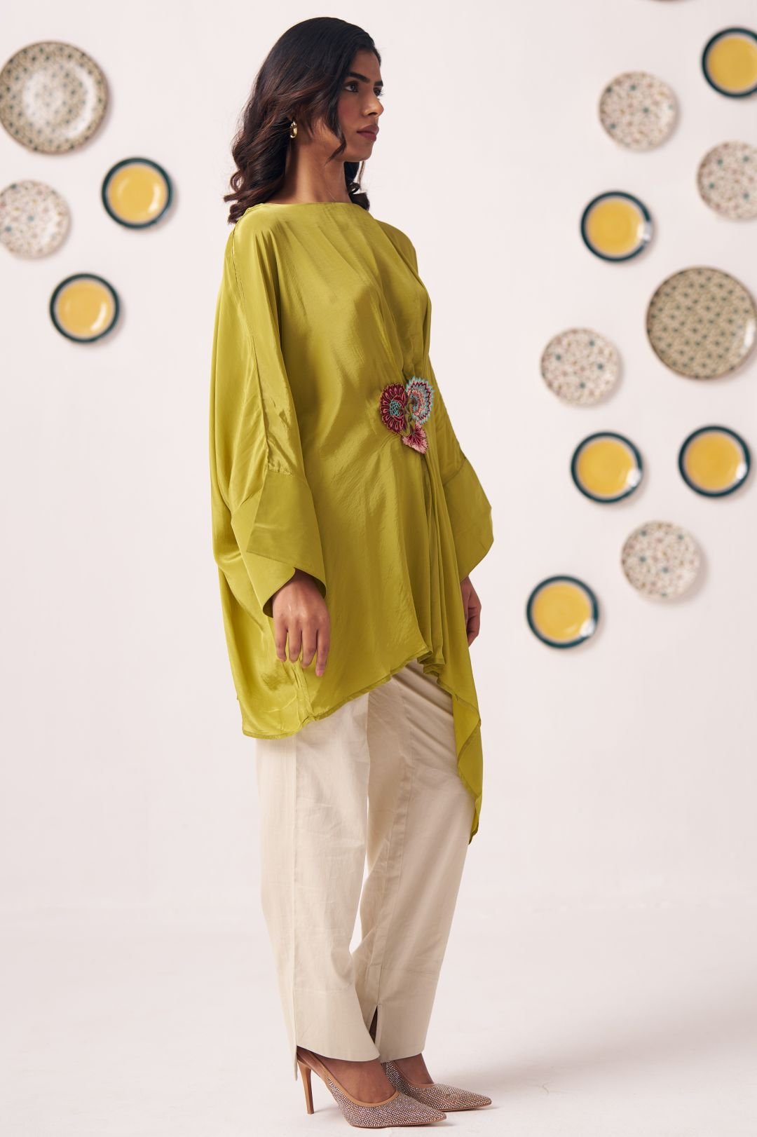 Lime Bloom Draped Kaftan Top - Western Era Tops for women