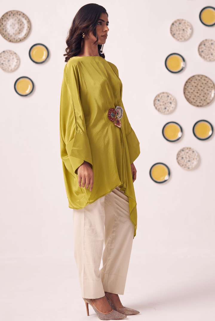 Lime Bloom Draped Kaftan Top - Western Era Tops for women