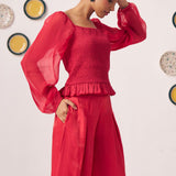 Liora Smocked Organza Co - ord - Western Era Co - ord set for women