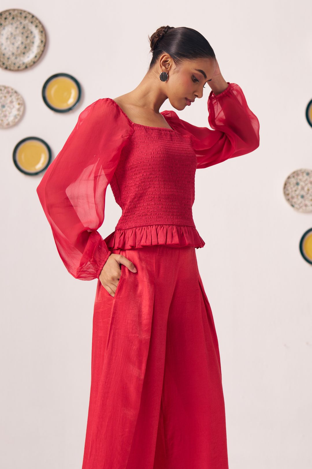 Liora Smocked Organza Co - ord - Western Era Co - ord set for women