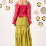 Liora Smocked Organza Top with Flared Skirt - Western Era Co - ord set for women