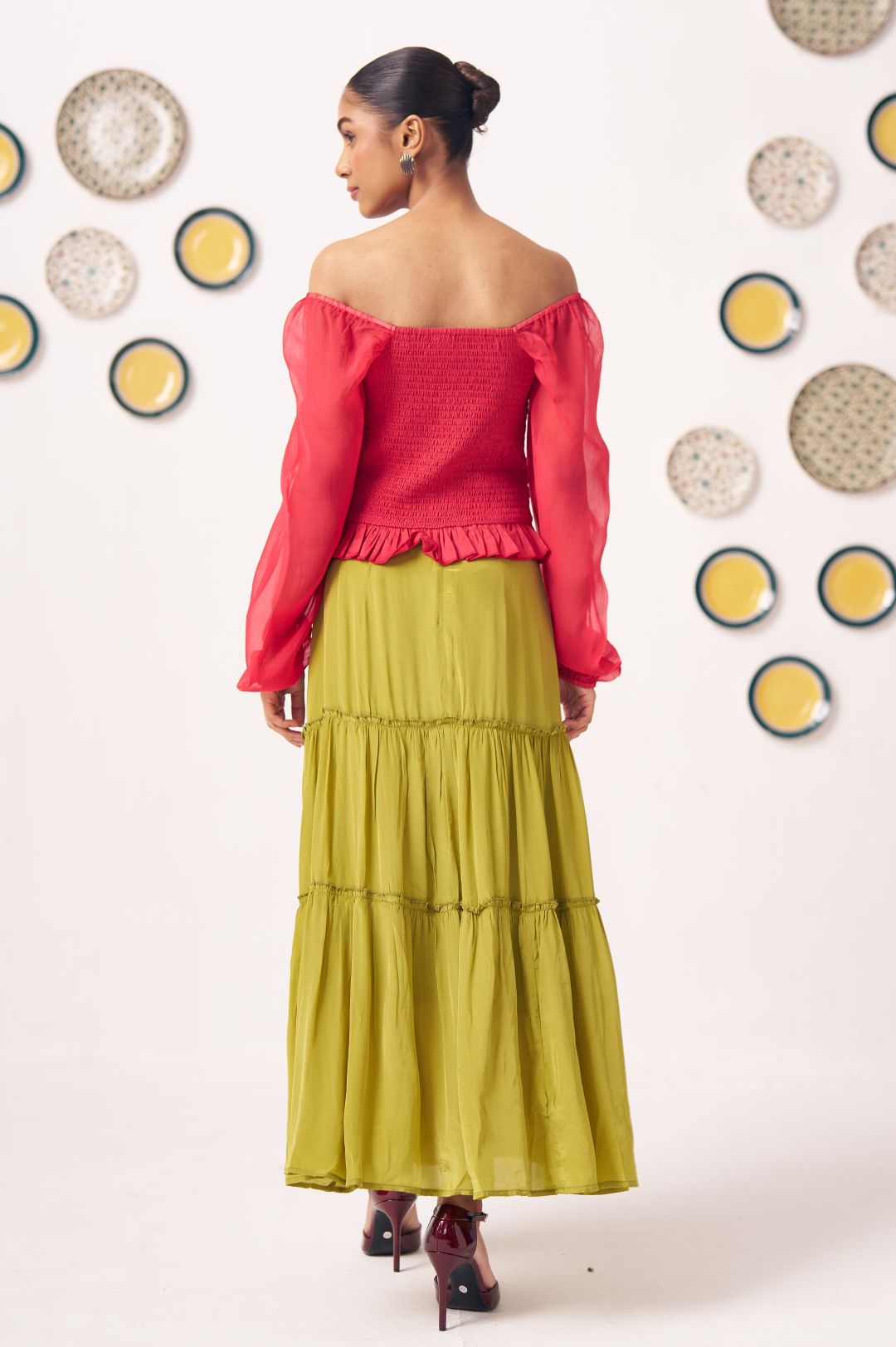 Liora Smocked Organza Top with Flared Skirt - Western Era Co - ord set for women