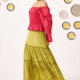 Liora Smocked Organza Top with Flared Skirt - Western Era Co - ord set for women