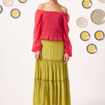 Liora Smocked Organza Top with Flared Skirt - Western Era Co - ord set for women