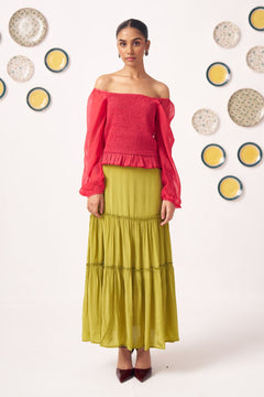 Liora Smocked Organza Top with Flared Skirt - Western Era Co - ord set for women