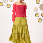 Liora Smocked Organza Top with Flared Skirt - Western Era Co - ord set for women