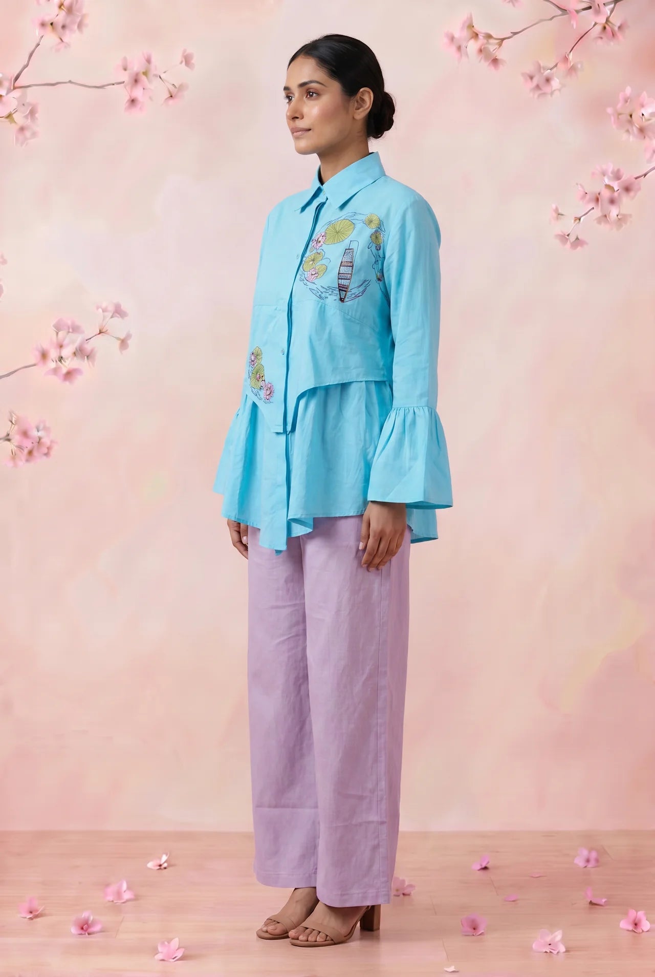 Lotus Drift Embroidered Bell Sleeves Shirt - Western Era Tops for women