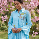 Lotus Drift Embroidered Bell Sleeves Shirt - Western Era Tops for women