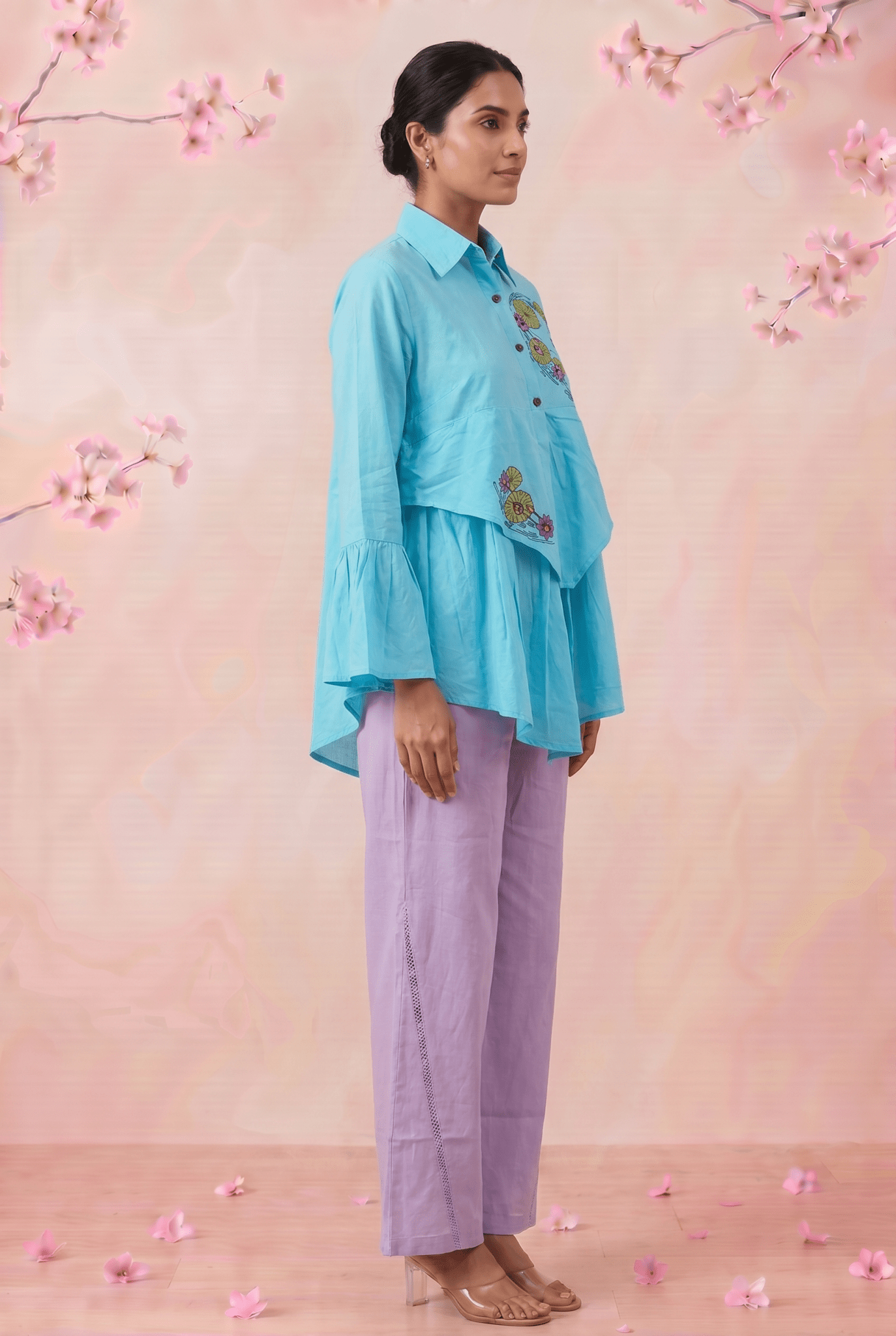 Lotus Drift Embroidered Gathers And Voluminous Sleeves Shirt - Western Era Tops for women