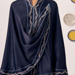 Lunaris Navy Blue Draped Cape Top & Wide - Leg Pants Co - Ord Set - Western Era Co - ord set for women