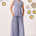 Lyna Slate Blue Wide - Leg Pants - Western Era trousers for women