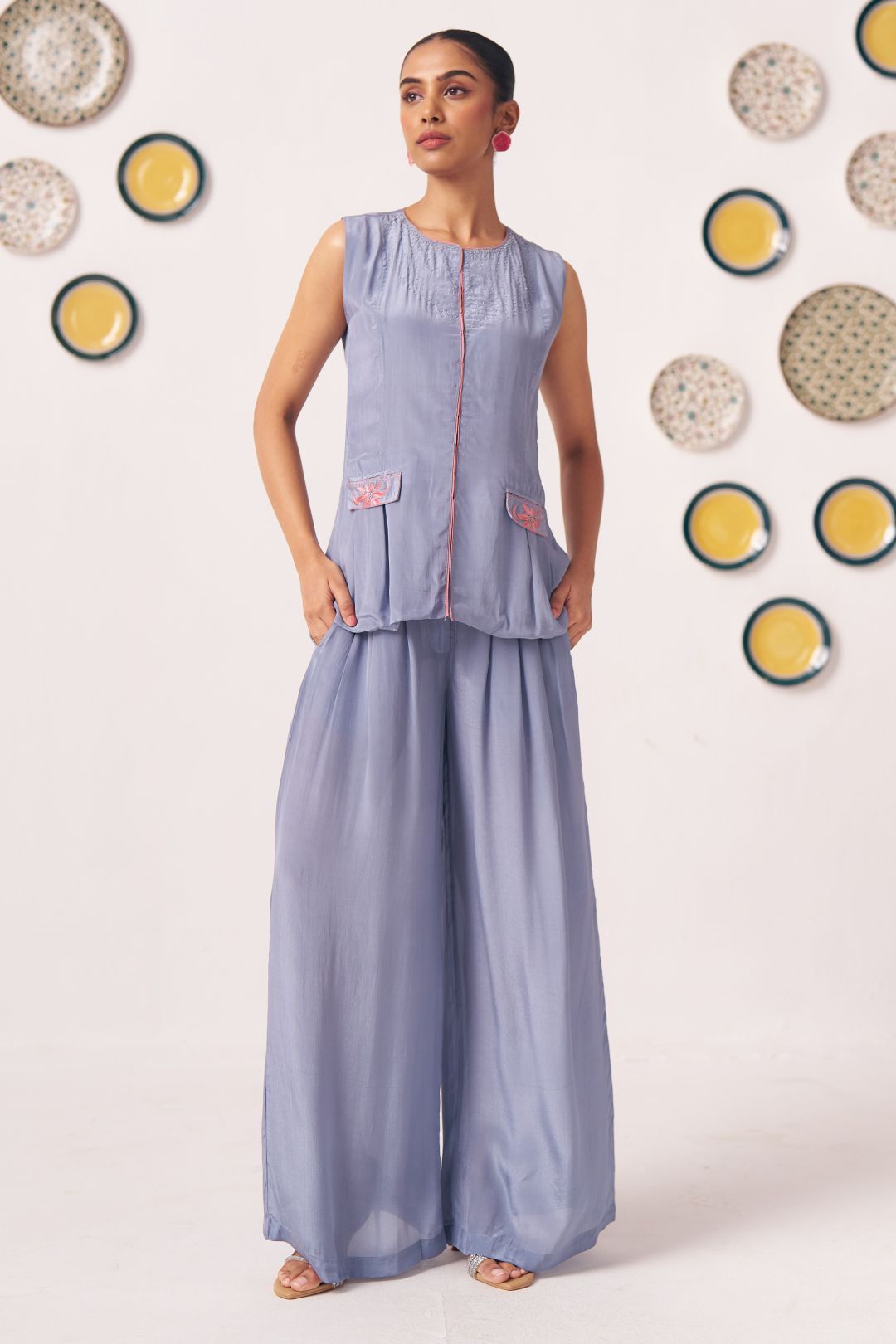 Lyna Slate Blue Wide - Leg Pants - Western Era trousers for women