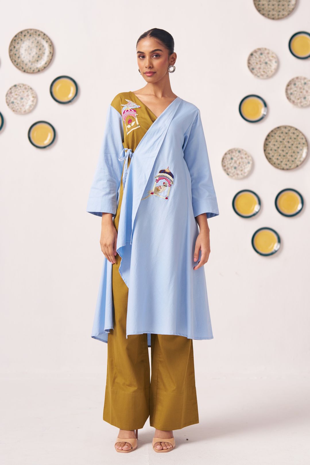 Mahira Dual - Tone Wrap Bird Embroidered Co - ord - Western Era Co - ord set for women