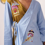 Mahira Dual - Tone Wrap Top with Bird Embroidery - Western Era Tops for women