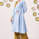 Mahira Dual - Tone Wrap Top with Bird Embroidery - Western Era Tops for women