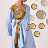 Mahira Dual - Tone Wrap Top with Bird Embroidery - Western Era Tops for women