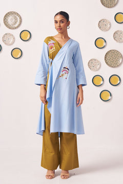 Mahira Dual-Tone Wrap Top with Bird Embroidery