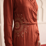 Mandala Inspired Embroidered Side Wrap Gathered and Collar Nack Dress - Western Era Dresses for women