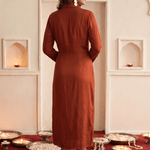 Mandala Inspired Embroidered Side Wrap Gathered and Collar Nack Dress - Western Era Dresses for women
