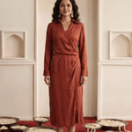 Mandala Inspired Embroidered Side Wrap Gathered and Collar Nack Dress - Western Era Dresses for women