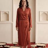 Mandala Inspired Embroidered Side Wrap Gathered and Collar Nack Dress - Western Era Dresses for women