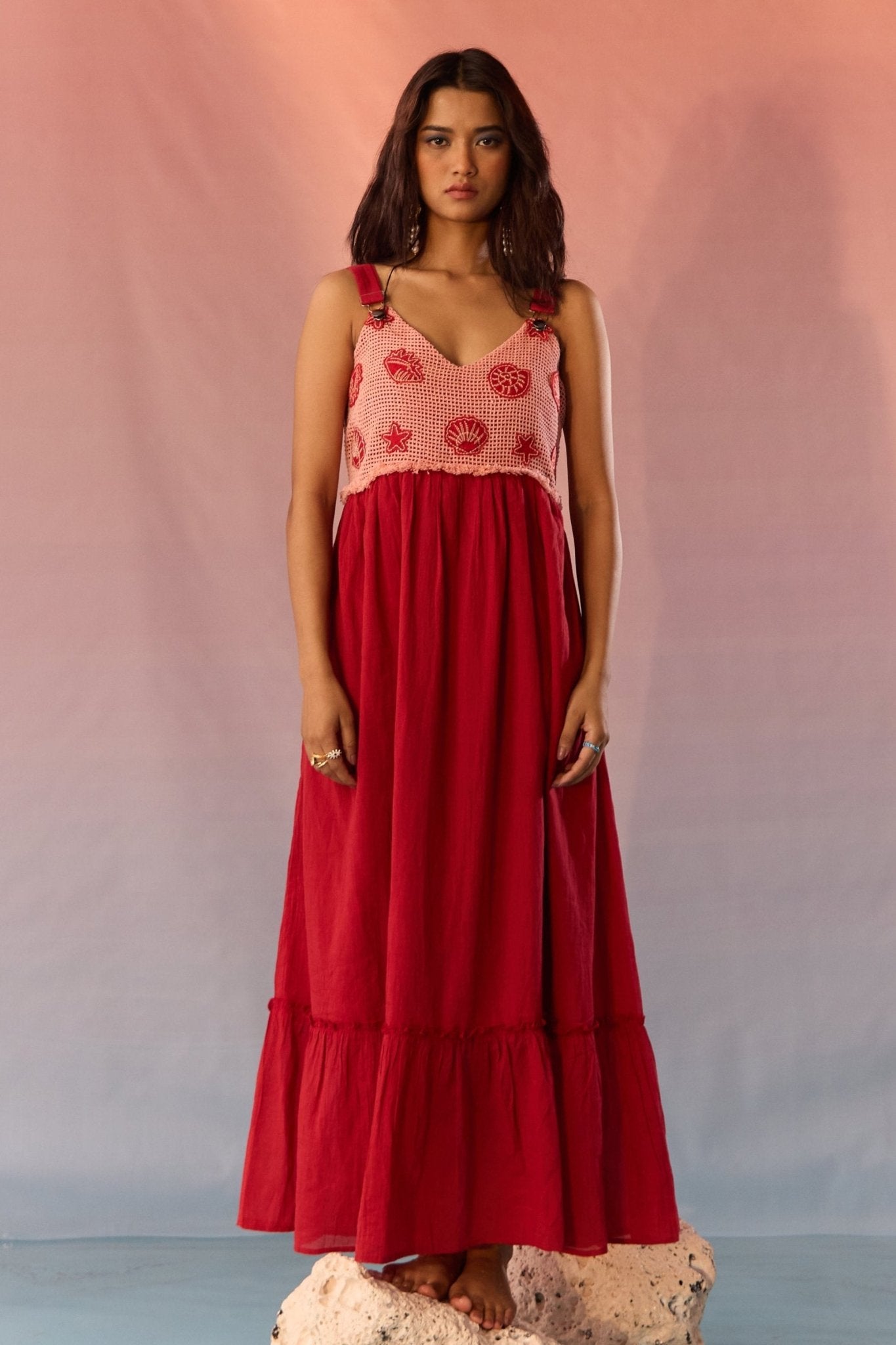 Mesh Maxi Dress with Applique work - Western Era Dresses for women