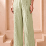 Mint Green Straight Fit Trouser with Front Lace Attached - Western Era Bottoms for women