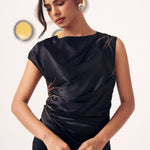 Miraal Black Draped Satin Maxi Dress - Western Era Dresses for women