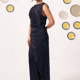 Miraal Black Draped Satin Maxi Dress - Western Era Dresses for women