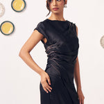 Miraal Black Draped Satin Maxi Dress - Western Era Dresses for women