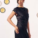 Miraal Black Draped Satin Maxi Dress - Western Era Dresses for women