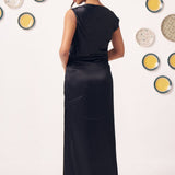 Miraal Black Draped Satin Maxi Dress - Western Era Dresses for women