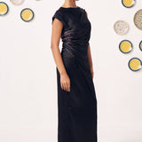 Miraal Black Draped Satin Maxi Dress - Western Era Dresses for women