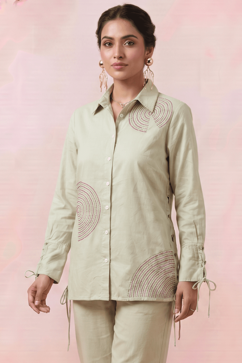 Modern Embellished Full Sleeve Longline Shirt - Western Era Tops for women