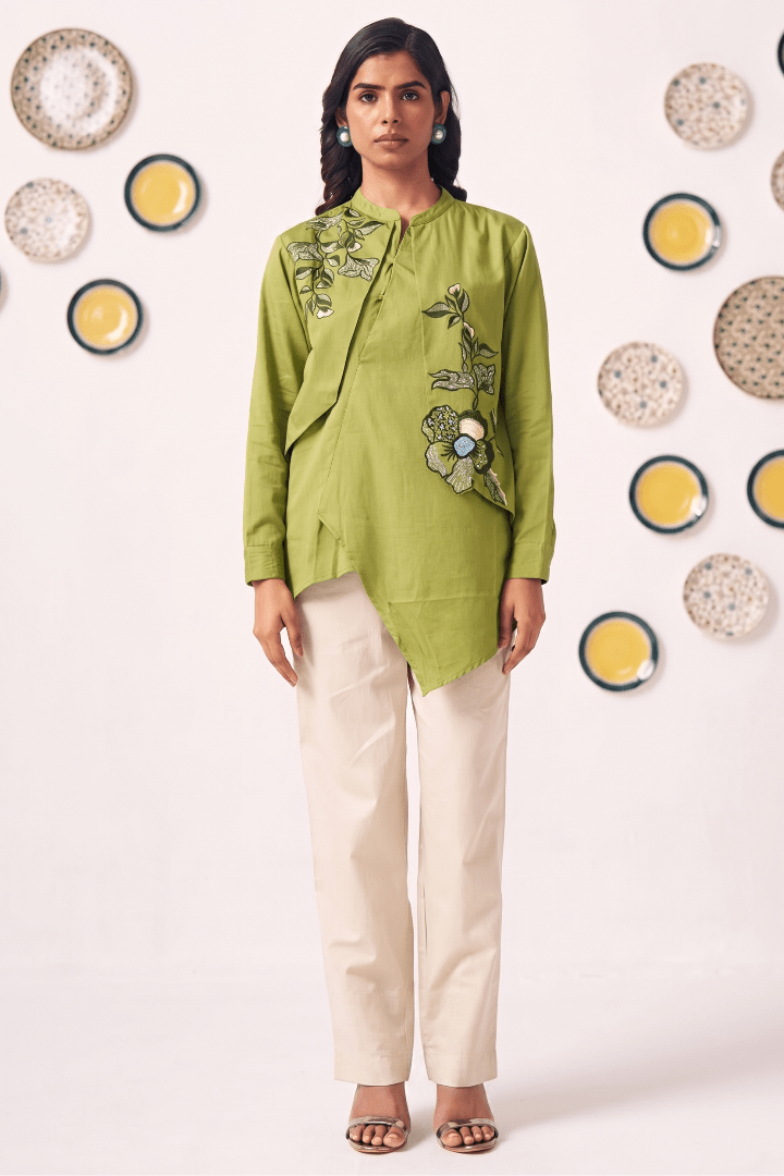 Moss Meadow Embellished Drape Tunic Set - Western Era Co-ord set for women