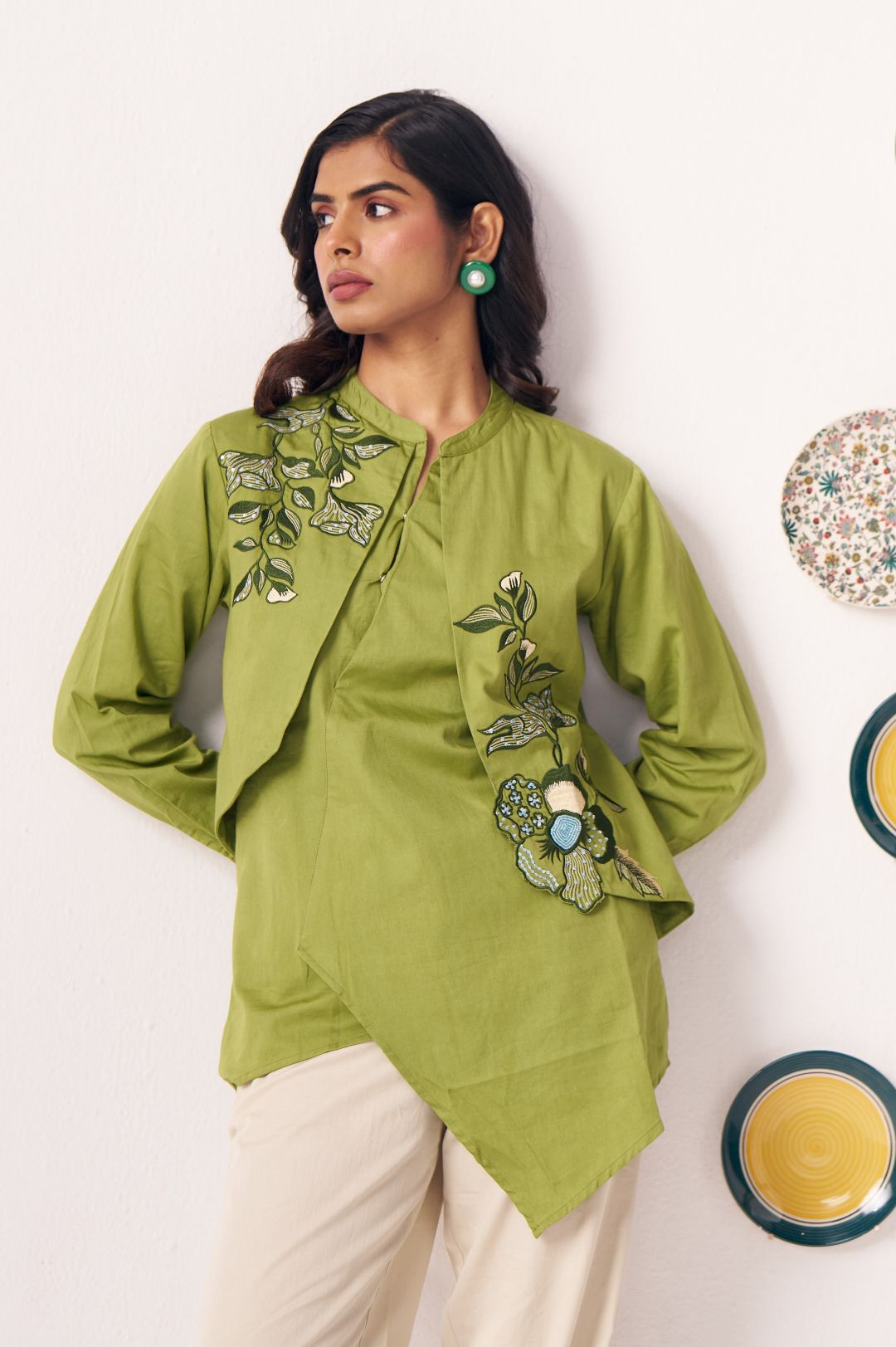 Moss Meadow Embellished Drape Tunic - Western Era Tops for women