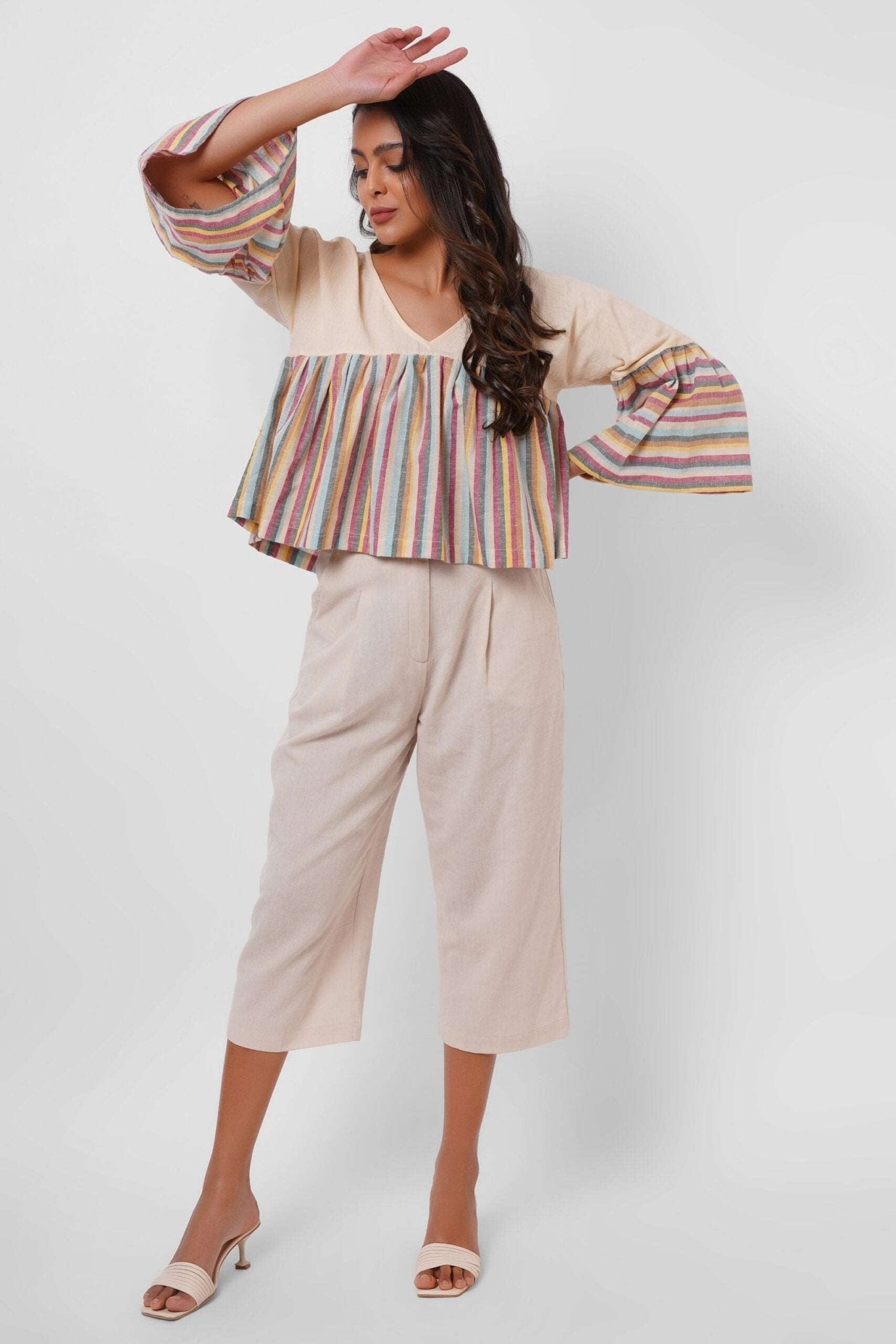 Multi Color Stripe Color Block Crop Top - Western Era Tops for women