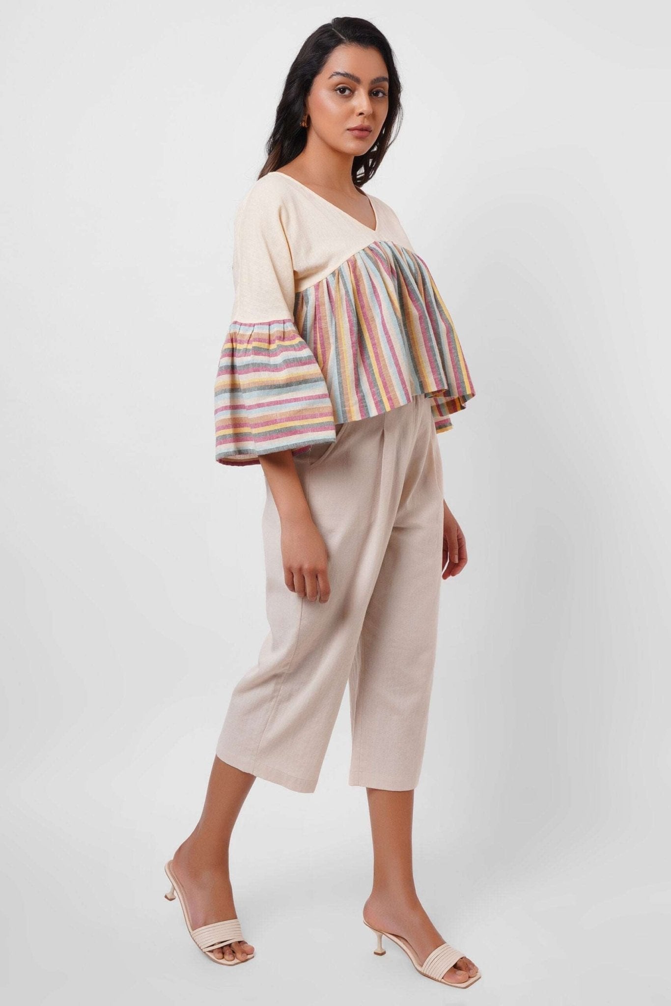 Multi Color Stripe Color Block Crop Top - Western Era Tops for women